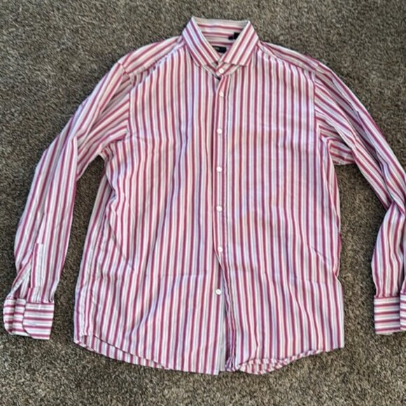 Hugo  Boss 17 1/2 x 34 Multi Color Striped Shirt Regular Fit Dress Shirt - Picture 2 of 6